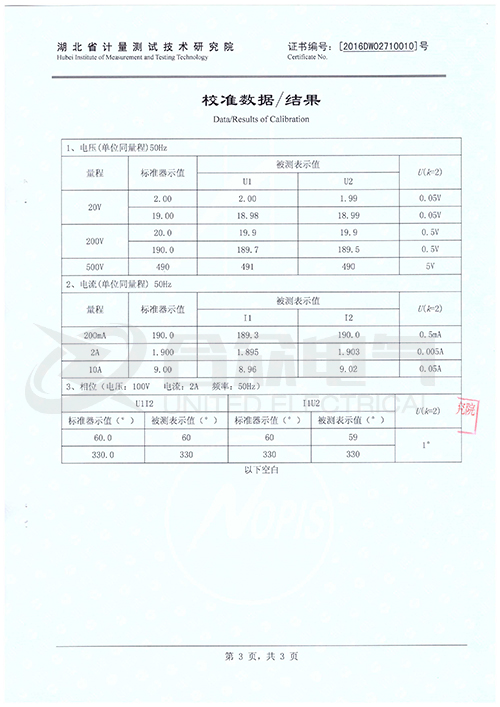 數(shù)字雙鉗相位伏安表證書